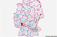 Grafische Darstellung einer Deutschland-Karte; Landshut ist eingekreist